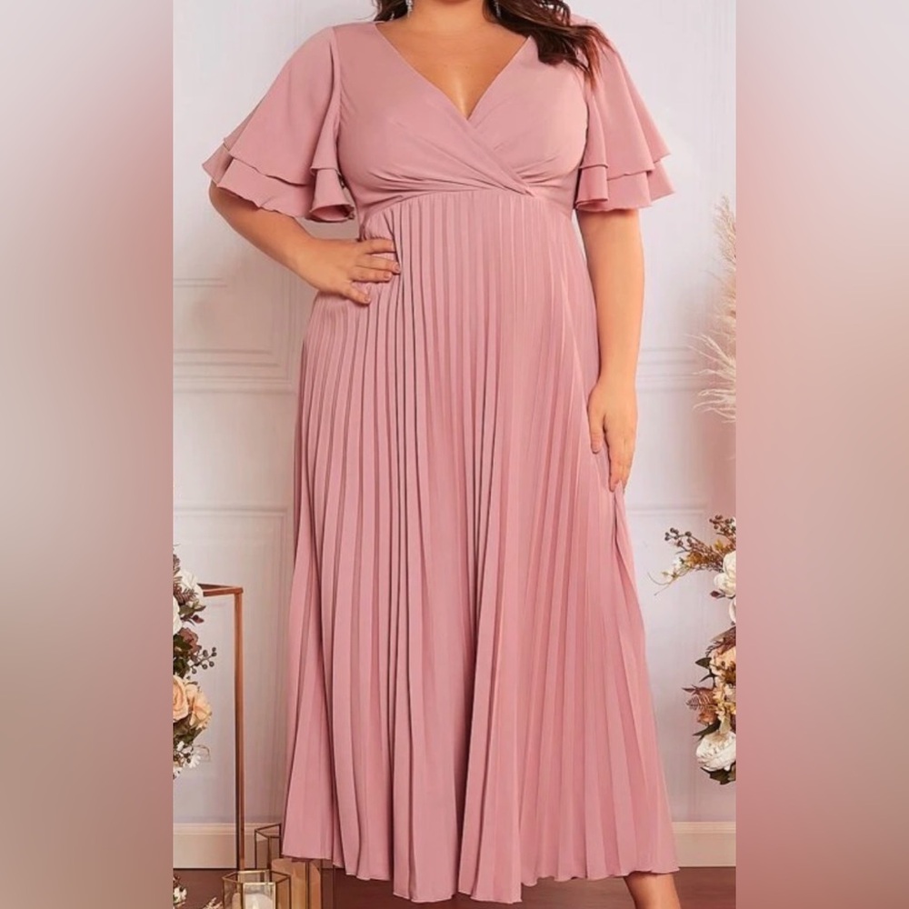 Pink Pleated Maxi Dress